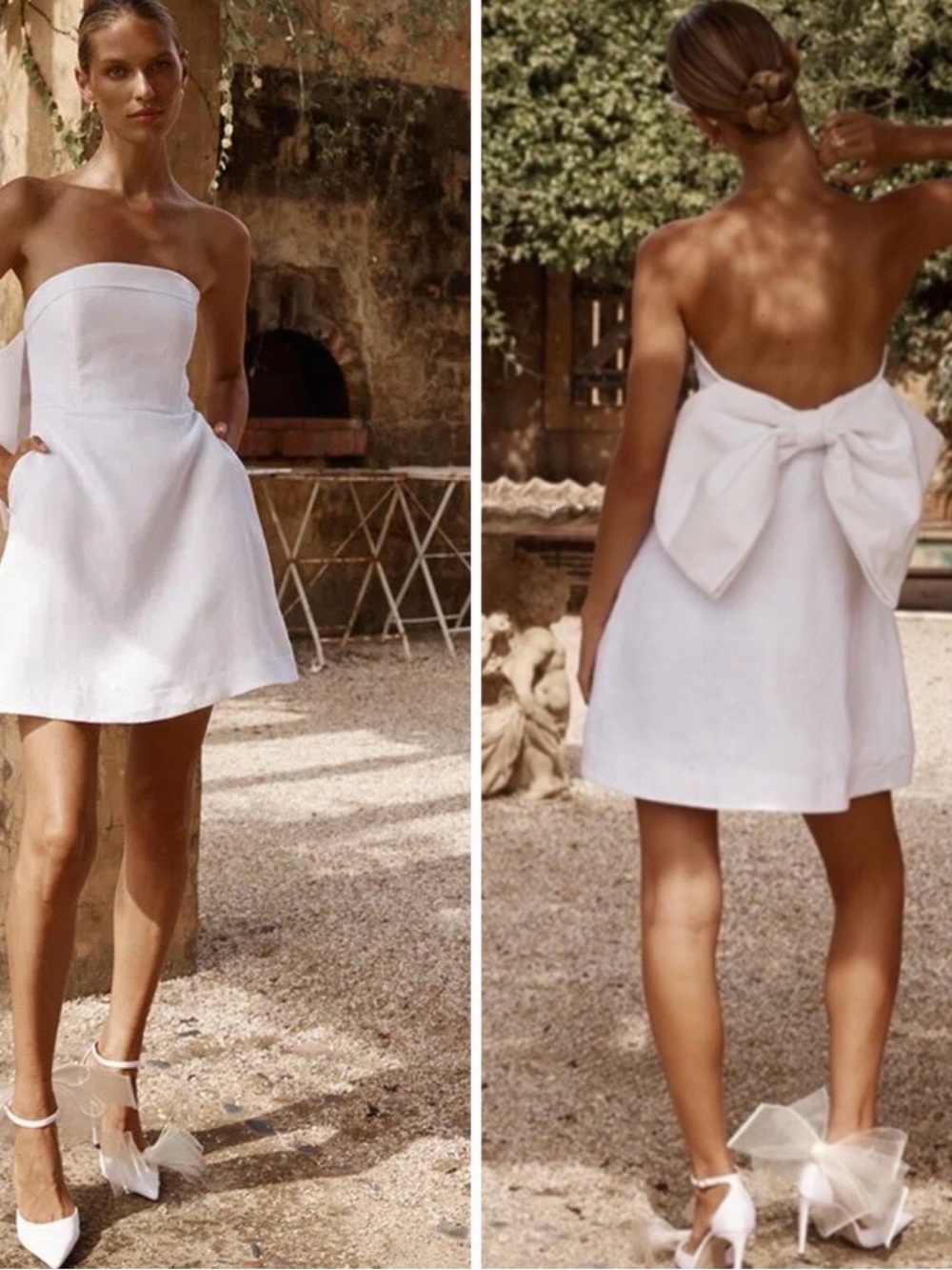 DISSH White Strapless Mini Dress with Bow-Back